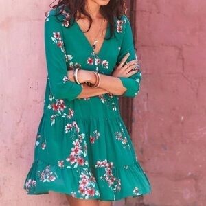 Sezane Green Floral Mini Dress